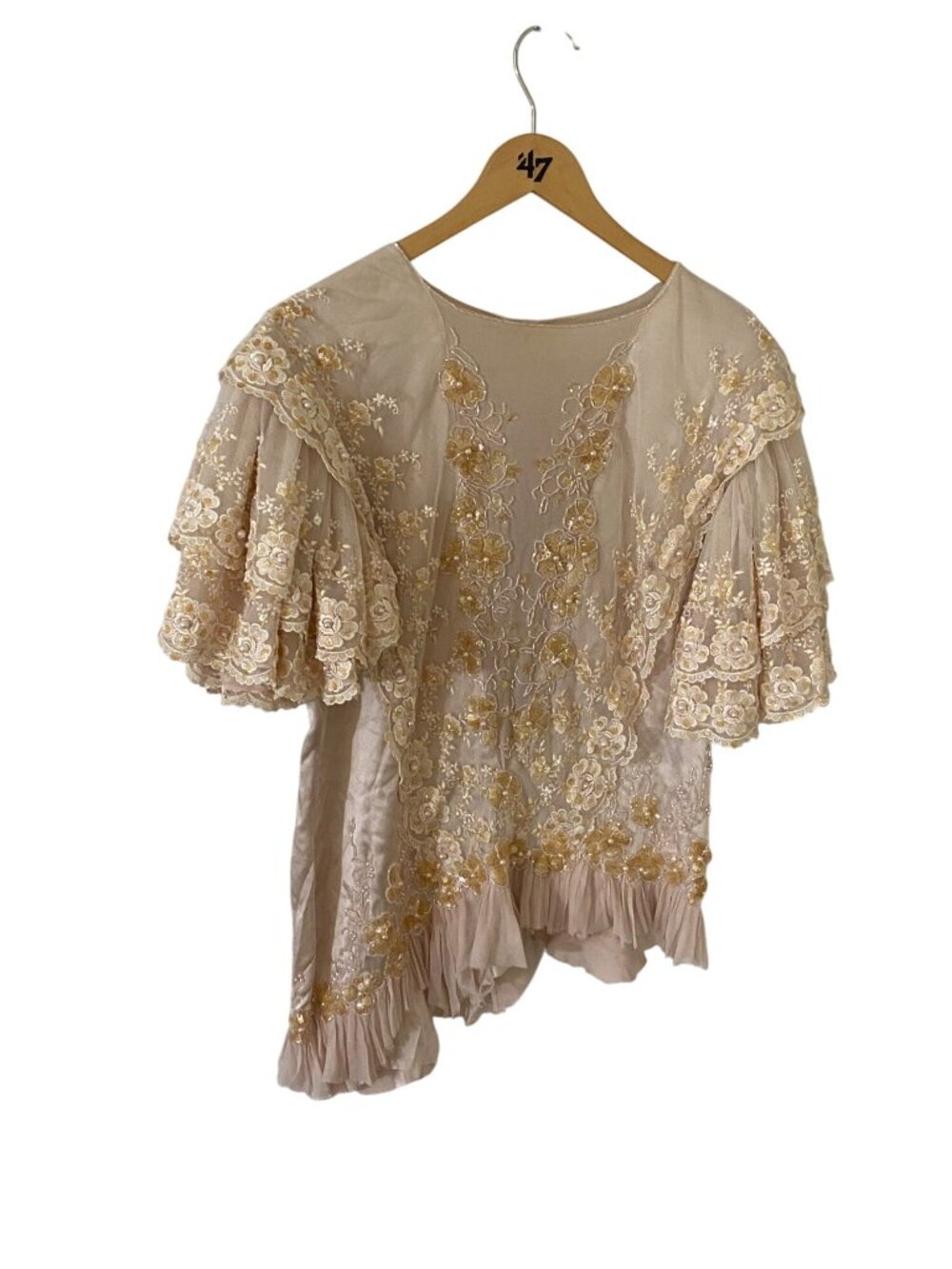 Vintage Creative Creations Women's Silk Beaded Asymmetrical Blouse - Large